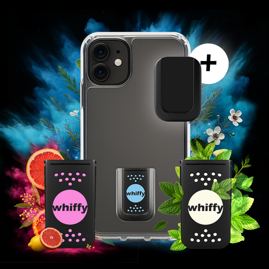 whiffy Fokus Pack – 3 Duft Pods (Citrus Spark, Breathe Bold, Mint Rush) mit Handyhalterung